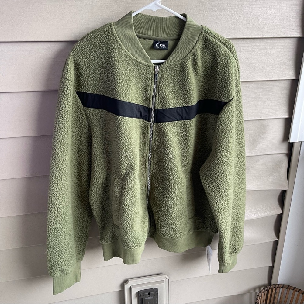 ZYIA Active Olive Flying V Fleece Full Zip Sherpa Jacket Size XXL NWT